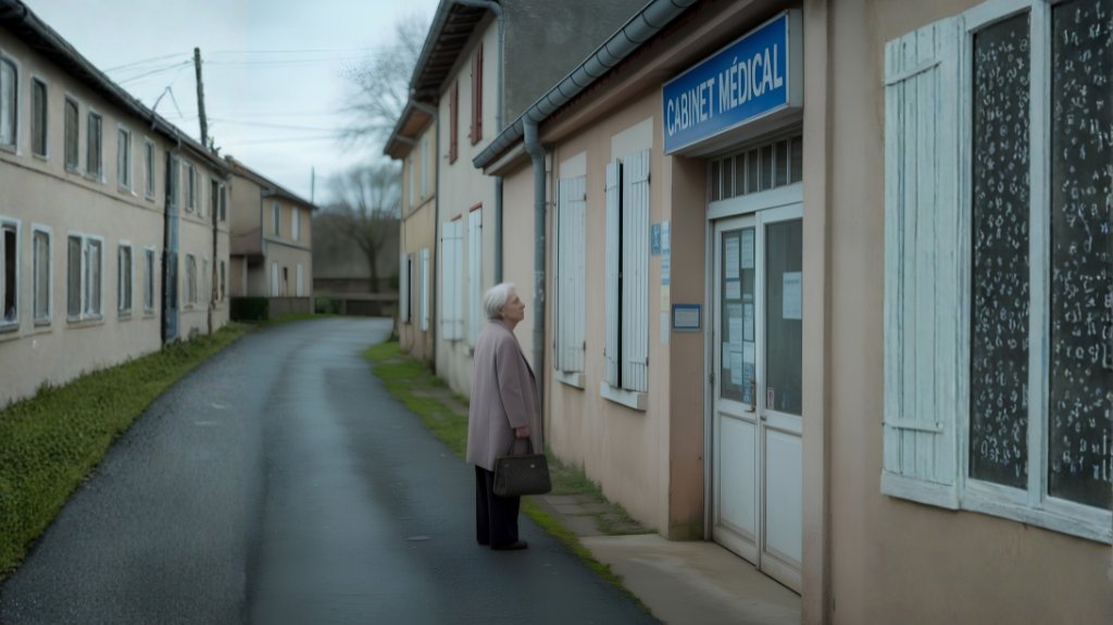 Femme âgée devant un cabinet médical fermé